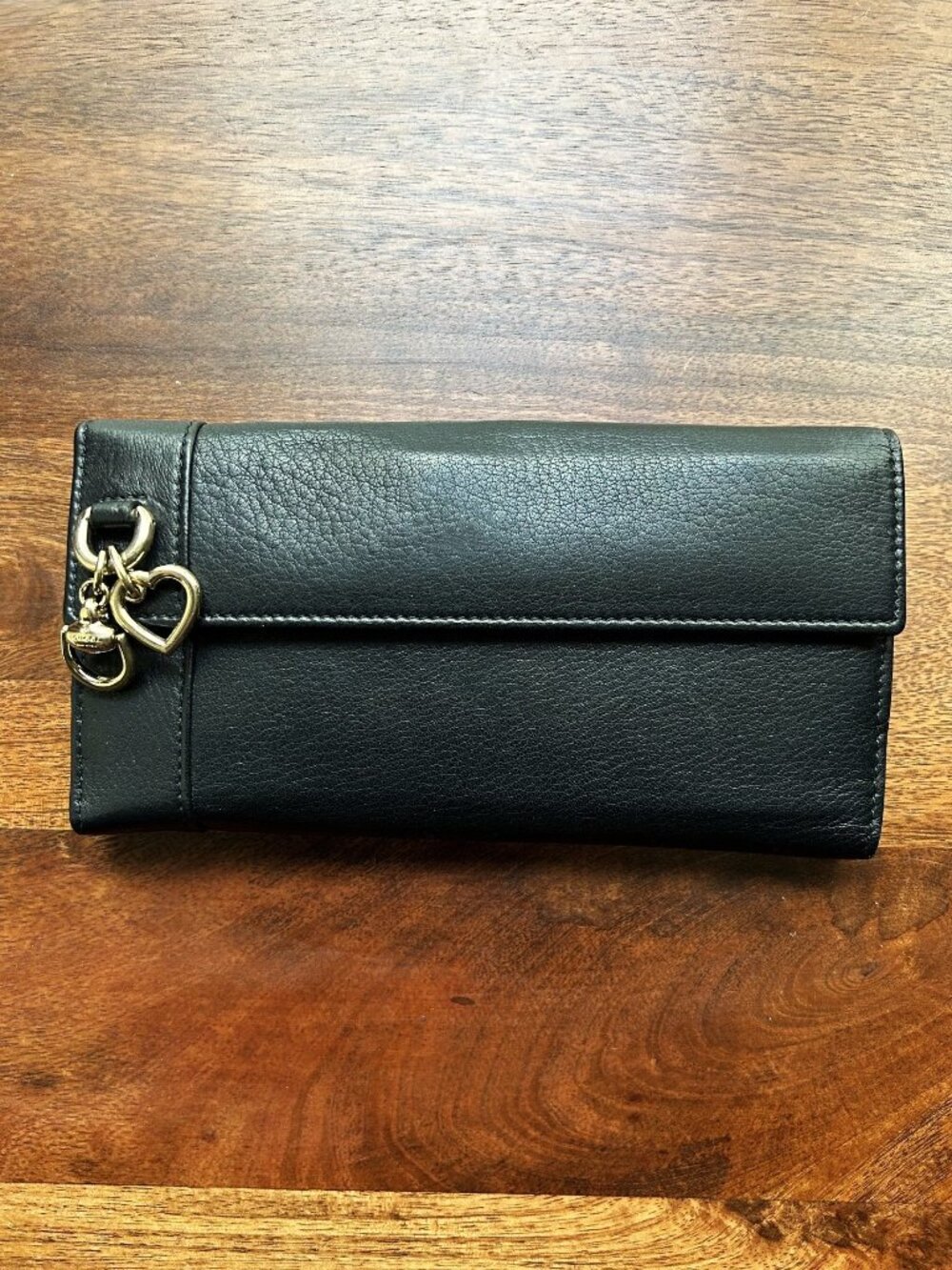 GUCCI Rare Leather Wallet w/ Gold Charms, Black
